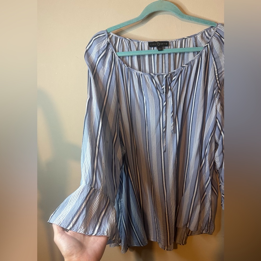 Fred David 3xl Women's Blue and White Striped Blouse